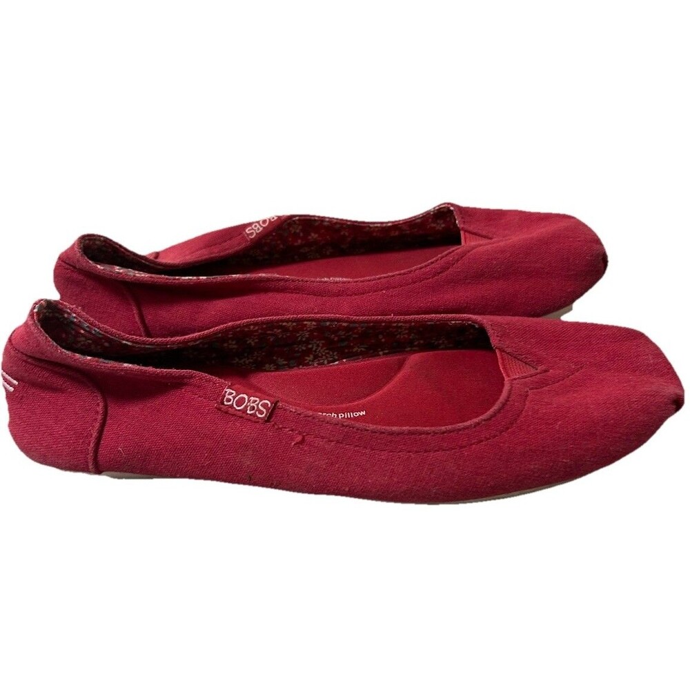 Toms Shoes Womens 7.5 Alpargata Slip On Flats Red Canvas Round Toe Comfort